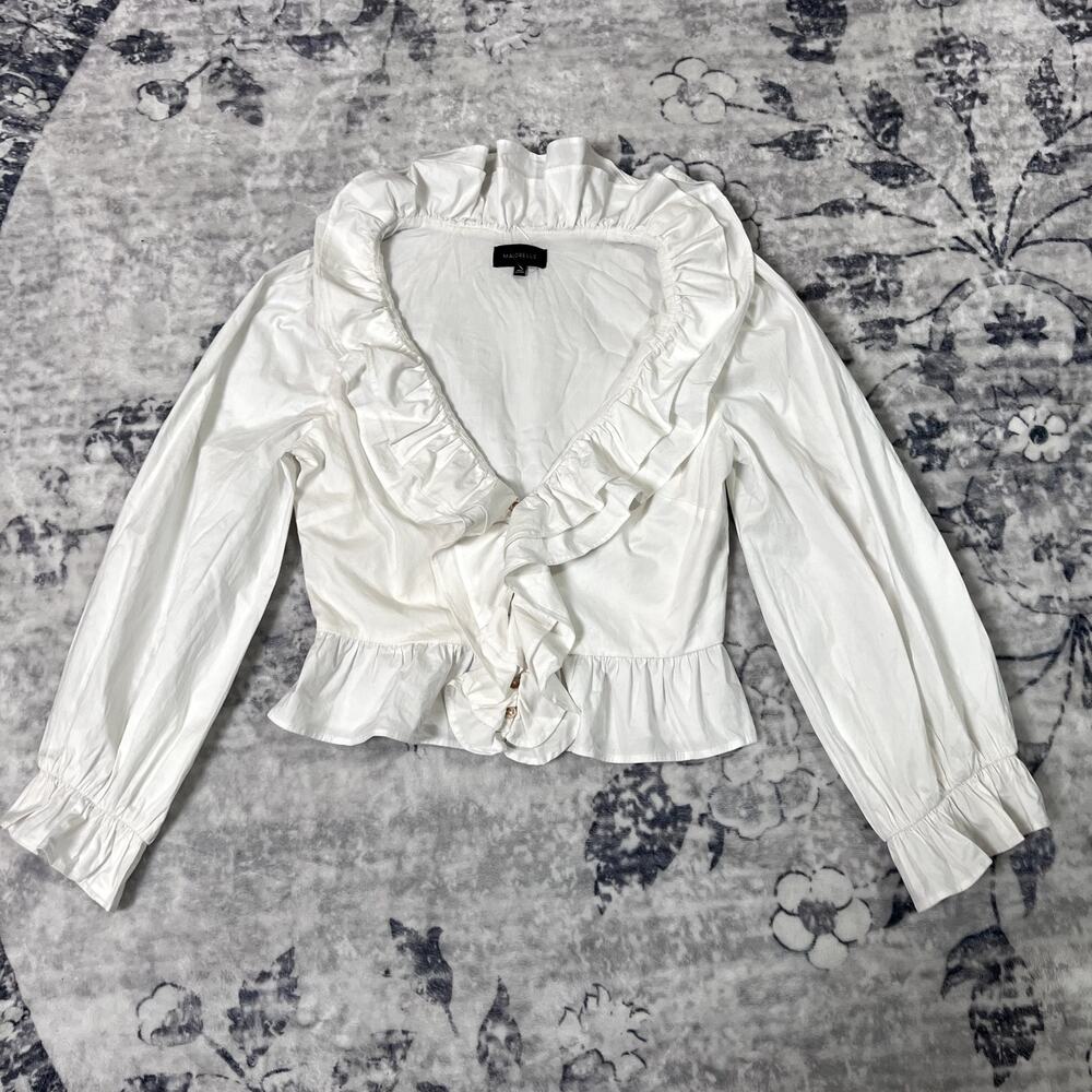 Majorelle White Ruffle Trim Blouse Sz Small